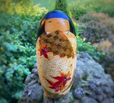 Kokeshi Wooden Doll Hand Painted Japan Floral Design * Signed 9