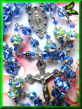 Handmade Rosary Miraculous Medal w Swarvoski  Beads Blest w Padre Pio Relic picture