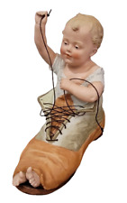 Heubach Piano Baby Boy In Shoe Bisque Figurine German Large Rare picture