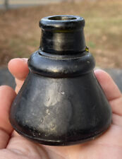 Antique 19th C. Olive Green Glass Cone Bell Inkwell Victorian Desk Ink Well picture