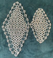 2 LOVELY OLD ANTIQUE VINTAGE DIAMOND SHAPED DOILIES picture