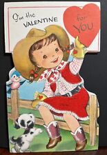 Buzza-Cardozo Red Flocked Cowgirl/Dog/Valentine’s Day Card/Ephemera/Scrapbook picture