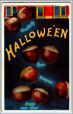 Embossed Ellen Clapsaddle Halloween Postcard Acorn,Faces Fantasy Signed 978 picture