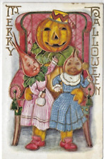 1910 Embossed Halloween Postcard Anthropomorphic Vegetable JOL Dad w/2 Daughters picture