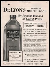 1933 R L Watkins New York Dr. Lyons Astringent Mouthwash Bottle Vintage Print Ad picture
