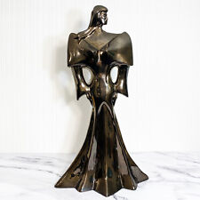 RARE Vintage 80s Neo Deco Tall Ceramic Sculpture of Woman Metallic Bronze Glaze picture