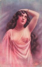 Vintage Risque Woman Showing Breasts Artist Signed Postcard from Italy picture