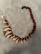 PERU AMAZONIAN INDIAN RED SEEDS & ANIMAL TEETH NECKLACE picture