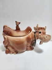 Brush McCoy Cow Winking Cat Pottery Cookie Jar W10 USA Vintage Brown Cowbell picture