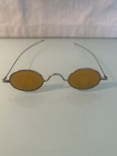 Antique Civil War Sharpshooter Eye Glasses Frosted Amber Lenses Wire Frames picture