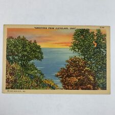 Postcard Ohio Cleveland OH Greeting Sunset Unposted 1940s Linen picture