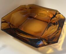 VTG Amber Glass Ashtray Atomic Etched Octagon Mid Century 8