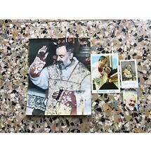 Exceptional LOT RELIC Padre Pio ex indumentis + holy cards + stamp picture