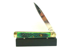 Pocket Knife Doctors Dark Green Bone Handles w/ Emblem & Fancy Bolsters 3-3/4