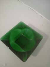 VTG Anchor Hocking Square Emerald Green Glass Ashtray MCM with 4 Slots picture