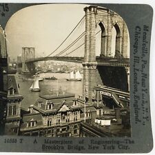 Brooklyn Bridge NYC Boats Stereoview 1920s Quaker Oats Building East River B1923 picture