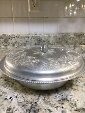 Vintage Hand Wrought Aluminum Covered Dish/Pan/Bowl  11” Etched Floral picture