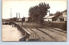 RPPC Real Photo Postcard Oregon Yaquina Railroad Depot Station ? Boats Industry picture