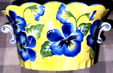 Vintage Yellow and Blue Floral Ceramic Cachepot / Planter picture