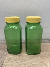 Vintage Duraglas Glass 4 Oz Green Medicine Apothecary Tonic Bottles LOT OF 2 picture
