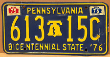 Vintage 1976 Bicentennial Pennsylvania License Plate #61315C Yellow on Blue picture