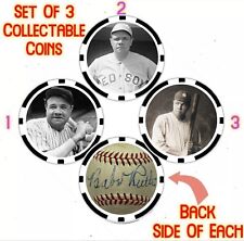 BABE RUTH - THREE (3) COMMEMORATIVE POKER CHIP/COIN SET ***SIGNED*** picture