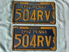 Vintage 1950 Pennsylvania Matching License Plate Pair picture