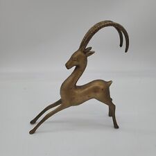 Vintage Brass Gazelle Antelope Impala Deer Statue curved Antlers Self Standing  picture