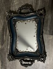 Antique Style Tray Wall MakeupOrganizer Vanity Tray Mirror Gilt &Blue/Handles picture