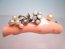 [Ezuki] Antique engraving opal & pearl decoration genuine coral obi clasp 10,86g picture