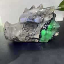 Natural Volcanic Agate Quartz Carved Dragon Head Skull Crystal Reiki Decor Gift picture