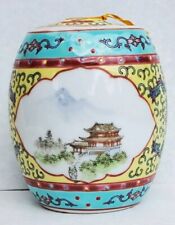Vintage Chinese Famille Rose porcelain Enamel Ginger Barrel Jar Lidded  picture