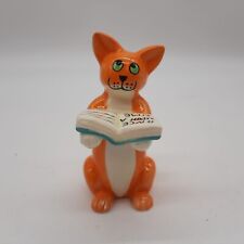Whimsical orange cat with book reading ceramic figurine Smallwood funny silly picture