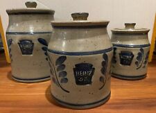 Set Of 3 Westerwald Salt Glazed Stoneware Heinz 57 Canister Set. Grey/Blue picture