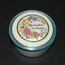 Vintage Cedar Point Souvenir Iridescent Lusterware Trinket Box Teal + Pink Rose picture