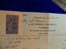 Vtg 1918 GEORGETOWN Delaware W RUSSELL SNYDER Plumbing LETTERHEAD adv Receipt picture