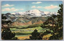 Pikes Peak Region Colorado Springs Colo Snowcapped Mountain Forest VNG Postcard picture