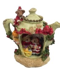 Teapot House Figurine Christmas Mice Family Resin picture