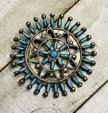 Vintage Zuni Petit Point Turquoise Sterling Silver Brooch Native American picture