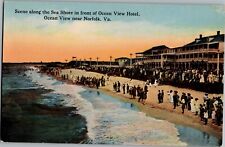 c 1910 Norfolk, Virginia Ocean View Hotel Antique Postcard Beach Swimmers Vtg picture