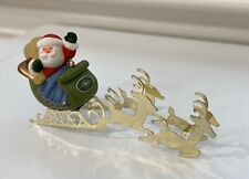 1982 Hallmark Keepsake Santa & Reindeer Brass Sleigh Christmas Tree Ornament picture