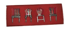 Box of 4 Williamsburg Pewter Chair Ornaments Card Holders Lenox Kirk Steieff picture