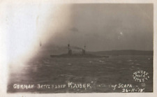 German Navy Cruiser Battleship WWI Postcard c.1910s SMS Kaiser Leaving Scapa picture