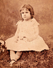 CDV Toddler Girl In White Dress Sitting Grass Lalla Johnson Vintage Photograph picture