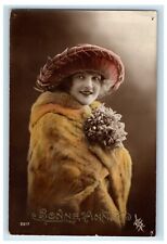 c1910's Bonne Annee France New Year Pretty Girl Studio Portrait Antique Postcard picture