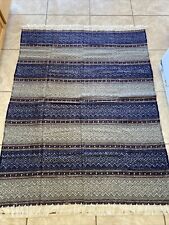 Amana Woolen Mills 100% Virgin Wool Blanket Blue Burgundy Made in USA 68