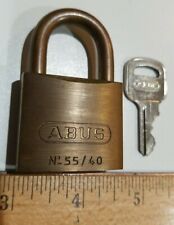Nice Vintage ABUS Brass Padlock Nr.55/40 w/ One Key Measures 1-1/2