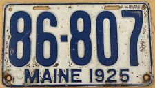 1925 Maine License Plate 100% All Original Paint #86807 picture