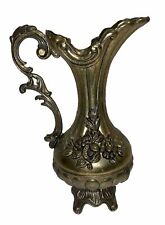 Vintage Ornate Brass Pitcher 7”Tall Floral Design Footed Bud Vase -Made In Italy picture