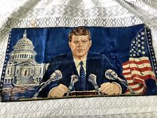 Vintage 1960s JFK John F. Kennedy Midnight Blue Velvet Tapestry 19x38-ITALY picture